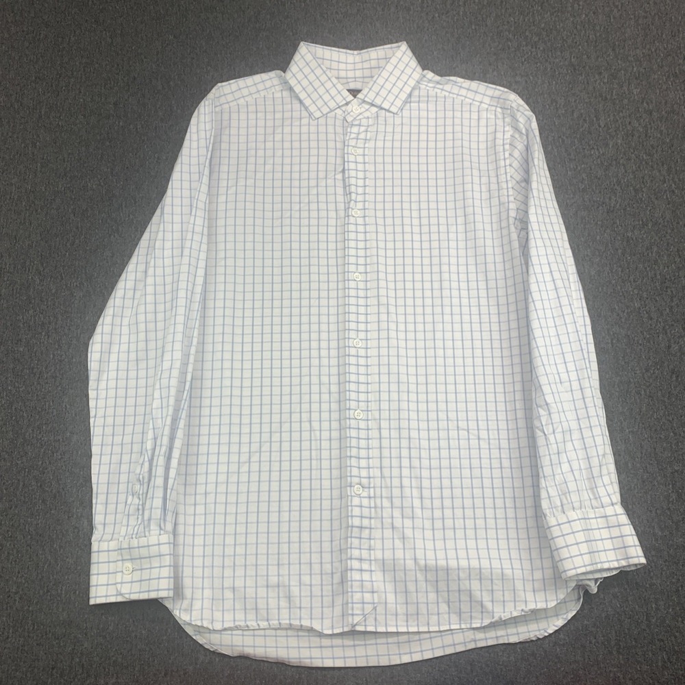 QUINCE Men's ORGANIC COTTON Stretch Twill Check Spread Collar Dress Shirt Size L